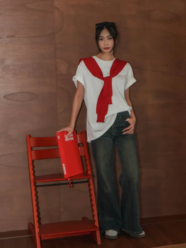 Vintage Washed Flared Denim Jeans - Image 3