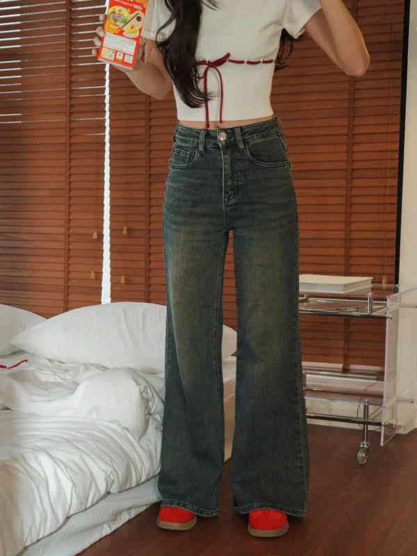 Vintage Washed Flared Denim Jeans - Image 4